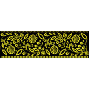 Golden Floral Embroidery Style Ornamental Border Textile Print on Black Background