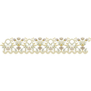 Elegant Golden Floral Embroidery Style Ornamental Border Textile Print on Light Background