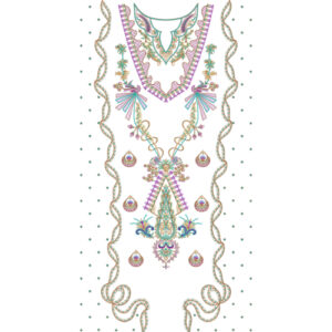 Luxury Ornamental Neckline Embroidery Design with Pastel Florals and Jewelry-Inspired Motifs