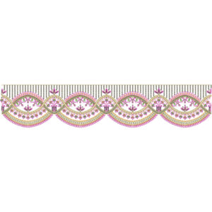 Elegant Scalloped Floral Border Embroidery Design in Pink and Gold
