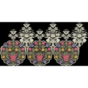 Ornate Floral Medallion Border Embroidery Design with Lace Motifs