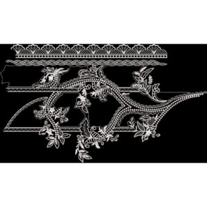 Classic White Floral Lace Border Embroidery Design on Black Background