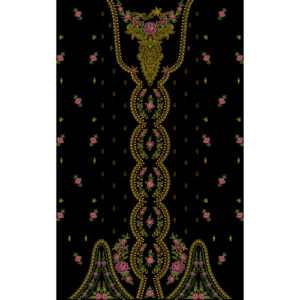 Luxury Gold Floral Necklace Style Front Panel Design on Black Background for Textile Prints