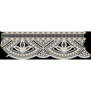 Elegant White Ornamental Border Design with Pearl Detailing on Black Background for Textile Prints