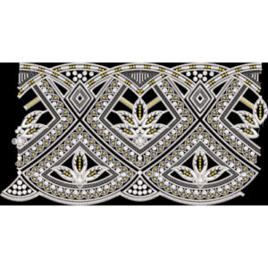 Luxury White Geometric Ornamental Border Design with Pearl Detailing on Black Background for Textile Prints