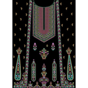 Luxury Embroidered Neckline Front Panel Design in Multicolor on Black Background for Textile Prints