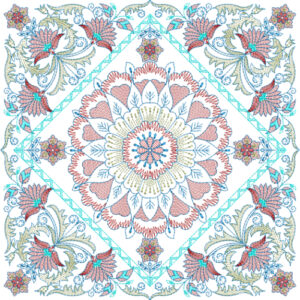 Elegant Symmetrical Floral Medallion Pattern Design in Pastel Tones on Light Background for Textile Prints
