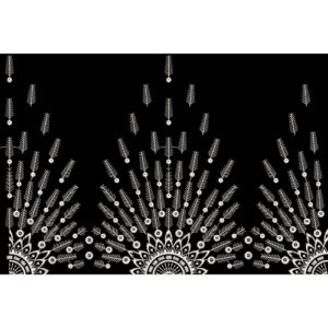 Royalty Free Ornamental Fan Border Embroidery Design with White Thread Work