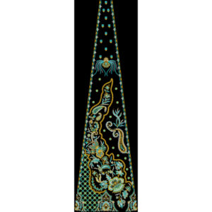 Luxury Embroidered Style Paisley Floral Panel Design in Teal and Gold on Black Background for Textile Prints