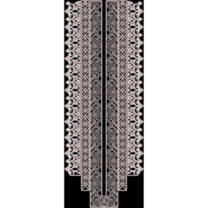 Classic White Geometric Embroidered Front Panel Design on Black Background for Textile Prints