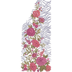Elegant Floral Embroidered Side Panel Design in Pink and Lavender on Light Background for Textile Prints