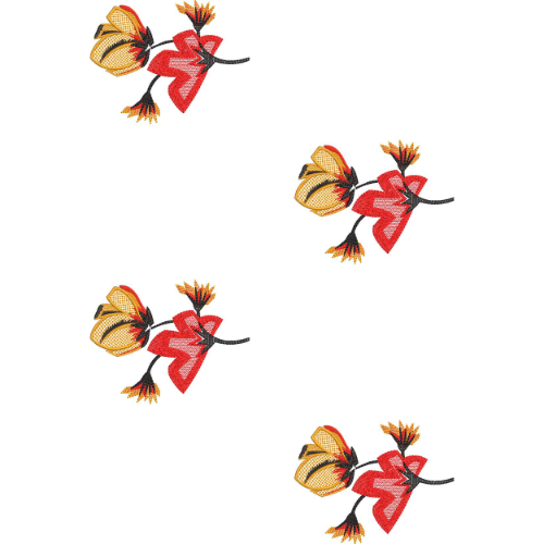 Stylized Floral Motif Pattern in Red and Yellow on Light Background for Textile Prints