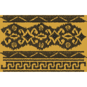 Traditional Ikat Style Geometric Border Design in Black on Mustard Background for Textile Prints