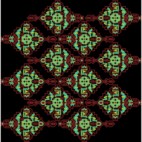 Traditional Geometric Ikat Pattern Design in Multicolor on Black Background for Textile Prints