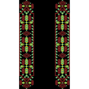 Traditional Ikat Inspired Vertical Border Panel Design in Multicolor on Black Background for Textile Prints