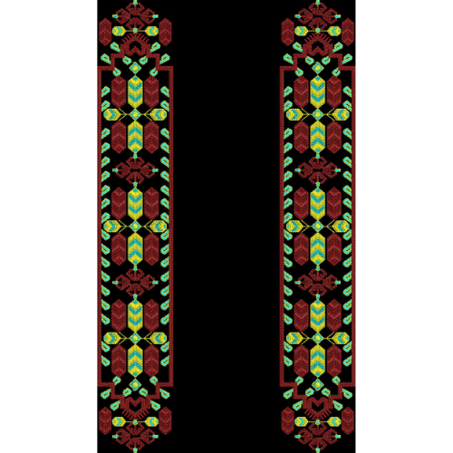 Traditional Ikat Inspired Vertical Border Panel Design in Multicolor on Black Background for Textile Prints