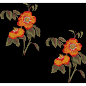 Bold Floral Embroidered Motif Design in Orange and Green on Black Background for Textile Prints