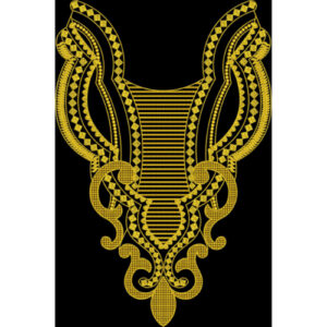 Luxury Gold Ornamental Neckline Front Panel Design on Black Background for Textile Prints