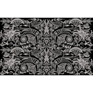 Luxury Gold Ornamental Front Panel Design with Chevron Pattern on Black Background for Textile Prints