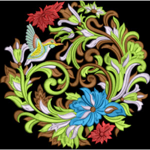 Royalty Free Bird Floral Embroidery Design with Multicolor Thread Work