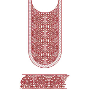 Elegant Red Ornamental Neckline and Border Design on Light Background for Textile Prints