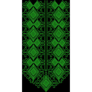 Elegant Green Geometric Embroidered Neckline Front Panel Design on Black Background for Textile Prints