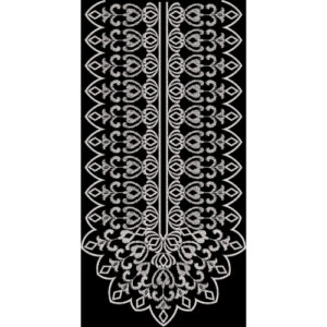 Classic White Ornamental Embroidered Front Panel Design on Black Background for Textile Prints