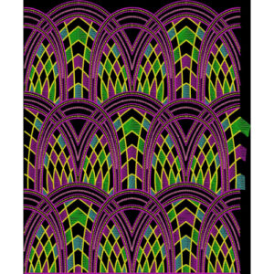 Vibrant Art Deco Inspired Geometric Arch Pattern Design in Multicolor on Black Background for Textile Prints