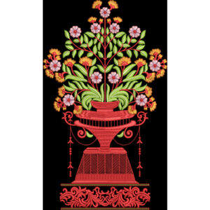 Royalty Free Floral Pot Embroidery Design with Vibrant Multicolor Thread Work