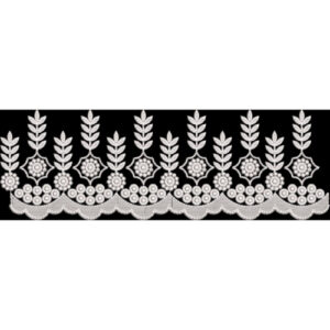 Elegant White Floral Embroidered Border Design on Black Background for Textile Prints