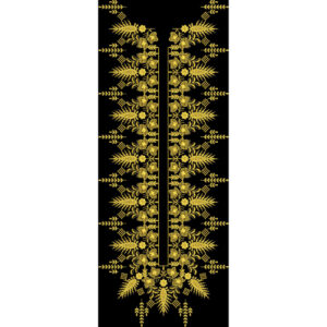 Luxury Gold Floral Embroidered Neckline Front Panel Design on Black Background for Textile Prints