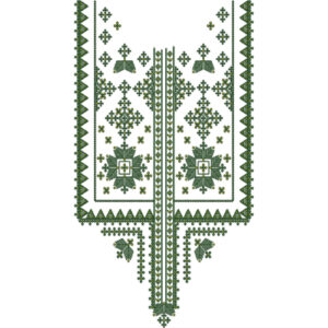 Traditional Green Geometric Embroidered Front Panel Design on Light Background for Textile Prints