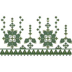 Traditional Green Geometric Embroidered Border Design on Light Background for Textile Prints