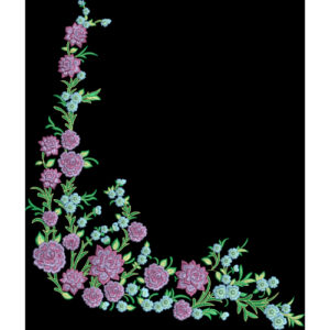 Royalty Free Floral Corner Embroidery Design with Elegant Multicolor Thread Work