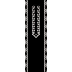 Minimal White Ornamental Embroidered Neckline and Side Border Panel Design on Black Background for Textile Prints