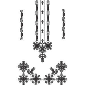 Traditional Black Geometric Embroidered Front Panel and Border Design on Light Background for Textile Prints