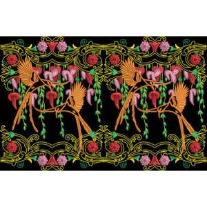 Royalty Free Bird Floral Border Embroidery Design with Rich Multicolor Thread Work