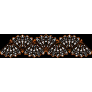 Ornamental Fan Motif Embroidery Border Design in Black, White, and Gold