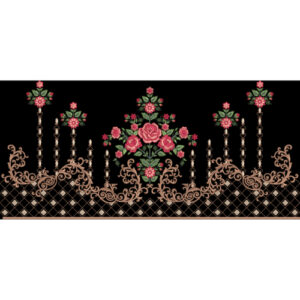 Elegant Floral Chandelier Embroidery Border Design with Roses on Black