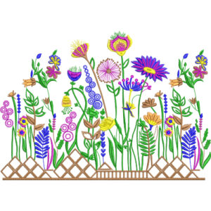 Royalty Free Wildflower Border Embroidery Design with Vibrant Multicolor Thread Work