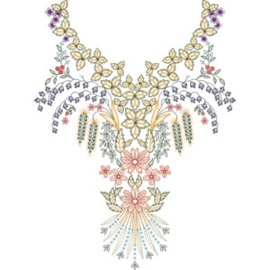 Delicate Botanical Floral Neckline Embroidery Design in Pastel Multicolor