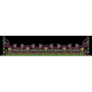 Decorative Floral Scroll Embroidery Border Design in Multicolor on Black