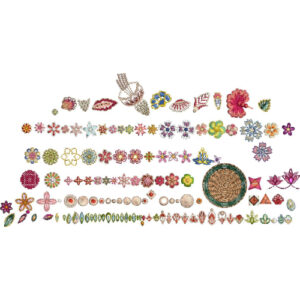 Decorative Floral Motif Collection Embroidery Design Set in Multicolor