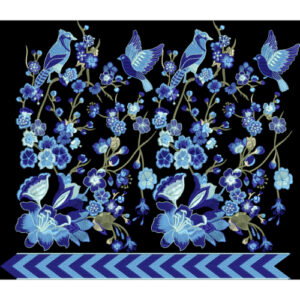 Elegant Blue Floral & Bird Embroidery Border Design
