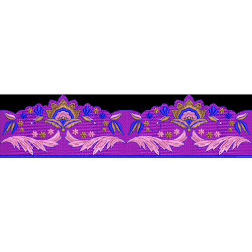 Royalty Free Decorative Floral Border Embroidery Design with Rich Purple Thread Work