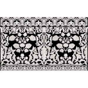 White Ornamental Floral Border Embroidery Design on Black Background