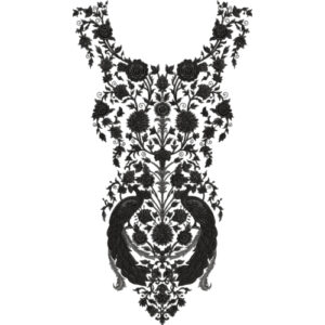 Black Floral Peacock Neckline Embroidery Design