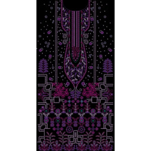 Royalty Free Ornamental Neckline Panel Embroidery Design with Elegant Purple Thread Work