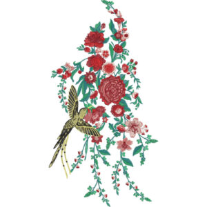 Floral Bird Embroidery-Inspired Textile Print Design