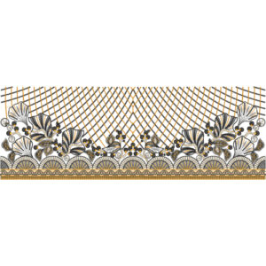 Ornamental Floral Border with Geometric Lattice Textile Print Design